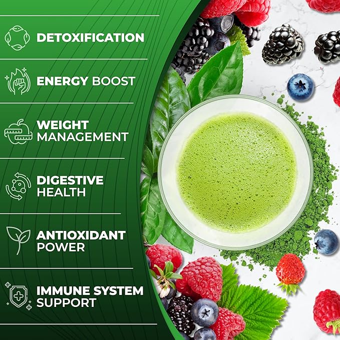 Total Tea Green Powder for Energy & Digestive Health with Turmeric, Amla Powder & Vitamin C - 30 Servings