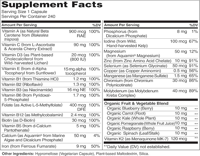 NATURELO One Daily Multivitamin for Women 240 Capsules 8 Month