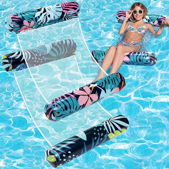 2 Pack Pool Floats Adult - 4-in-1 Pool Floats Hammock, Drifter, Lounge Chair, Saddle, Inflatable Non-Stick PVC Material Pool Float for Vacation
