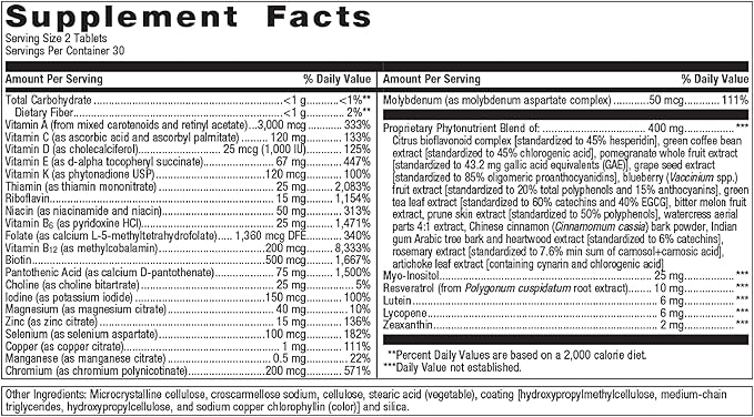 Metagenics PhytoMulti Multivitamin Without Iron 20+ Essential B6, Lutein, 60 Tablets
