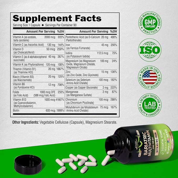 Bariatric Multivitamin - 45 mg Iron 21 Essential 90 Capsules