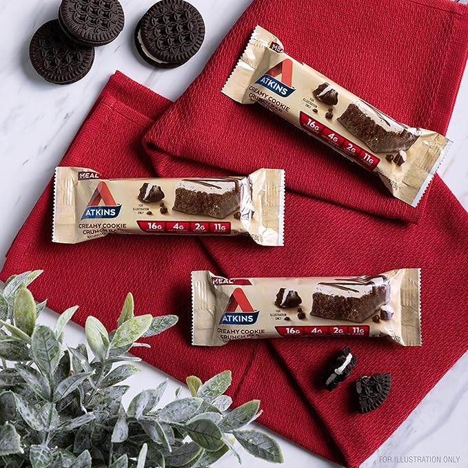 Atkins Creamy Cookie Crunch Meal Bars, 16g Protein, 11g Fiber, 2g Sugar, 4g Net Carbs, Low Carb, 12 Count
