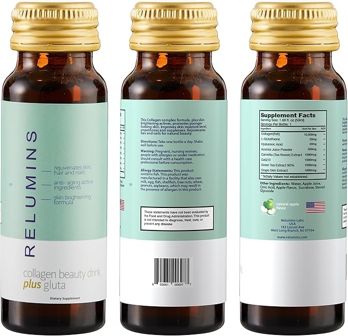 Relumins Advance Rejuvenating Collagen Beauty Drink CoQ10, EGCG, 50mL Drinks 3 Packs