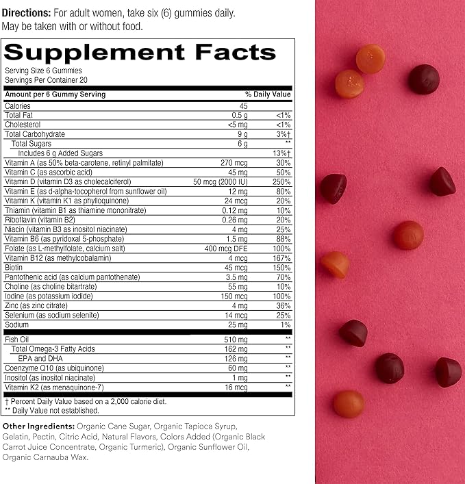 SmartyPants Women's Multivitamin and Probiotic Immunity 3 Fish CoQ10, Vitamin D3, C, (30 Day