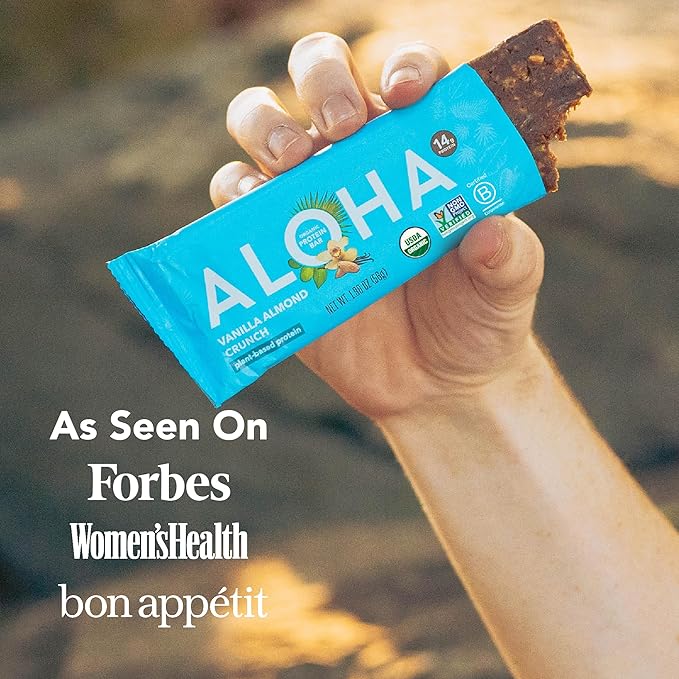 ALOHA Organic Plant Based Protein Bars, Vanilla Almond Crunch, 1.98-Ounce Bars, (Pack of 12)