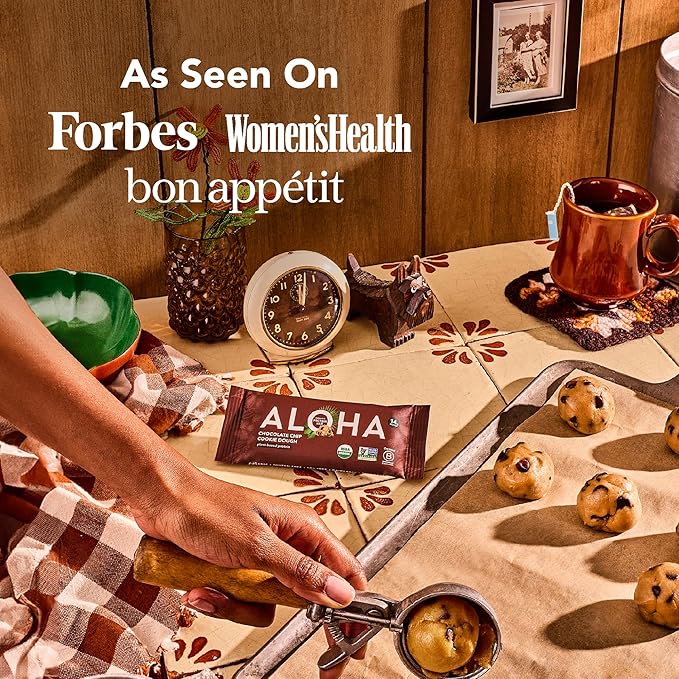 Aloha Organic Plant Based Protein Bars Chocolate Chip Cookie Dough, 1.98 Oz,(Pack of 12)