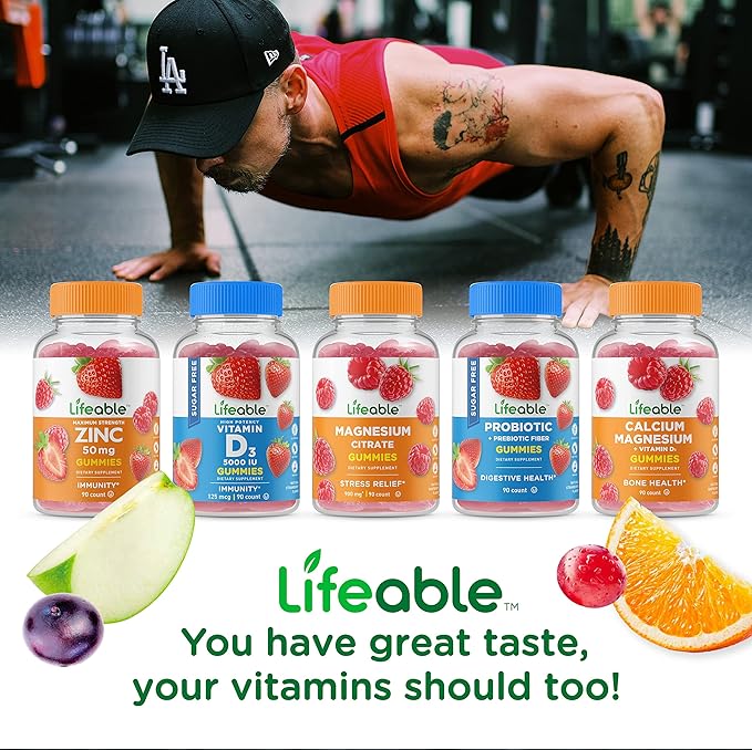 Lifeable Sugar Free Multivitamin for Men B1, B2, B2, Niacin, B5, B6, B6, Folate, B12, Biotin, 90 Gummies