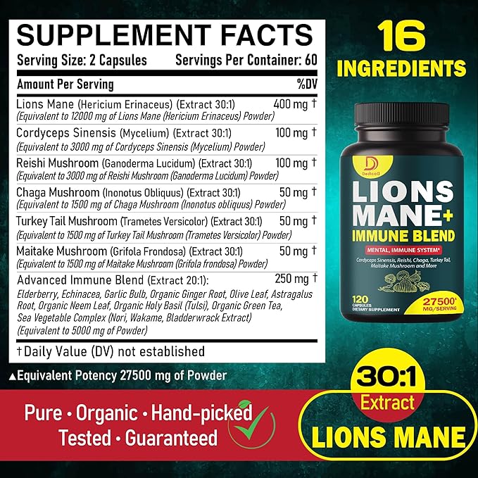 18in1 Mushroom Supplement Complex 27500mg with 120 Capsules