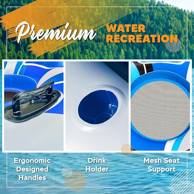 2025 New & Upgraded Sunlite Sports Heavy Duty River Tube Inflatable, Premium Water Float to Lounge Above Lake and River, Outdoor Water Raft Sport Fun, Recreational Use