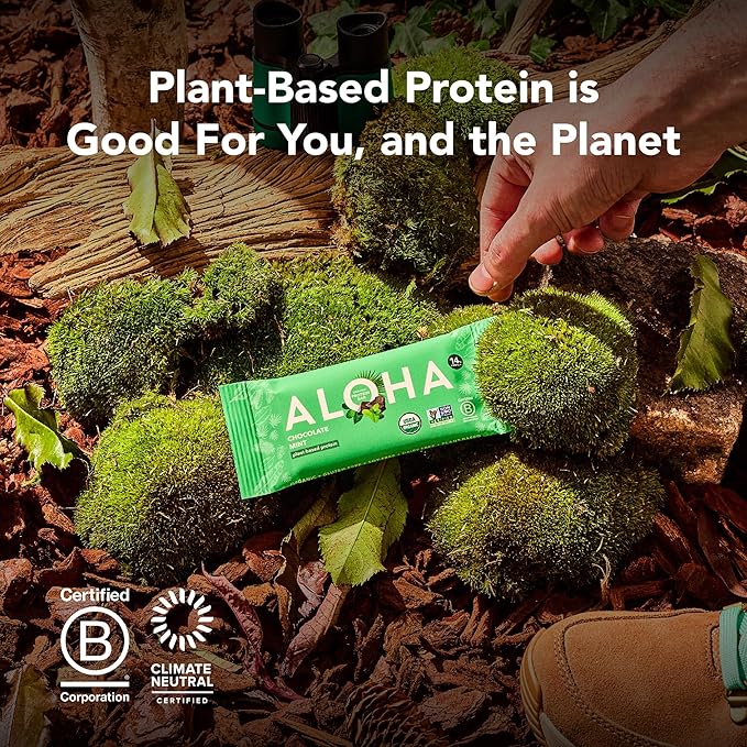 ALOHA Organic Plant Based Protein Bars, Vanilla Almond Crunch, 1.98-Ounce Bars, (Pack of 12)