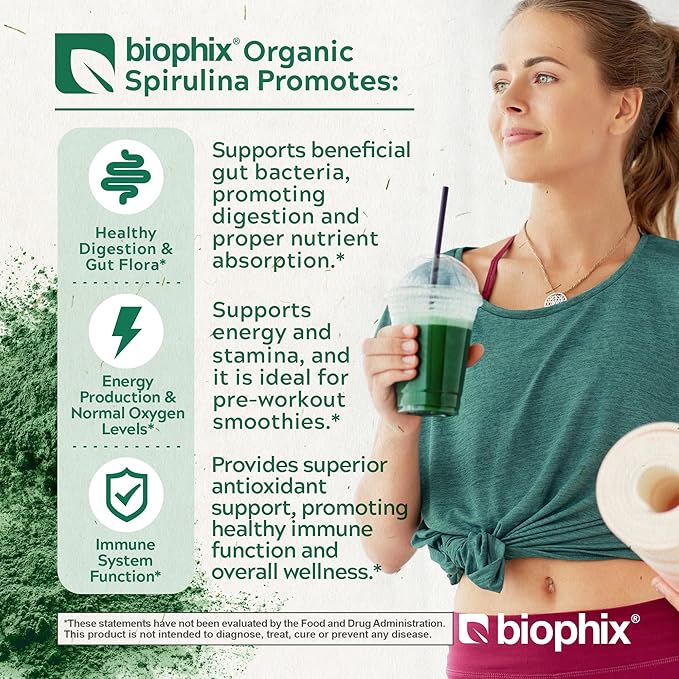 biophix Organic Spirulina Powder, 2.2 Lbs 100% Pure Spirulina Blue Green Algae Powder, Vegan, Non GMO, Non-Irradiated, USDA Certified, Best Protein Superfood