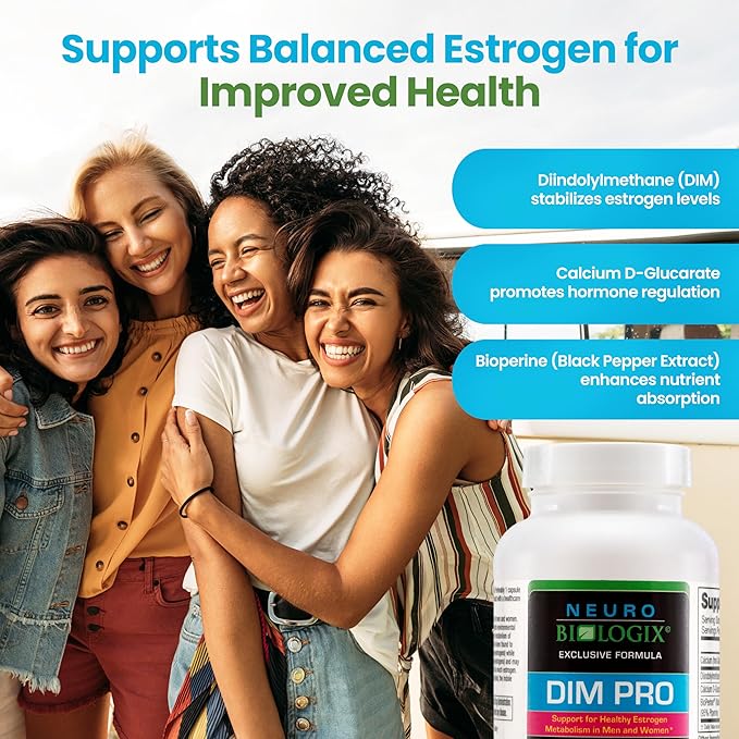 DIM Pro for Optimal Estrogen Metabolism Support – Promotes Balanced Estrogen Levels for Men & Women – Contains DIM, Calcium D-Glucarate, Bioperine for Hormone Balance & Nutrient Absorption Support